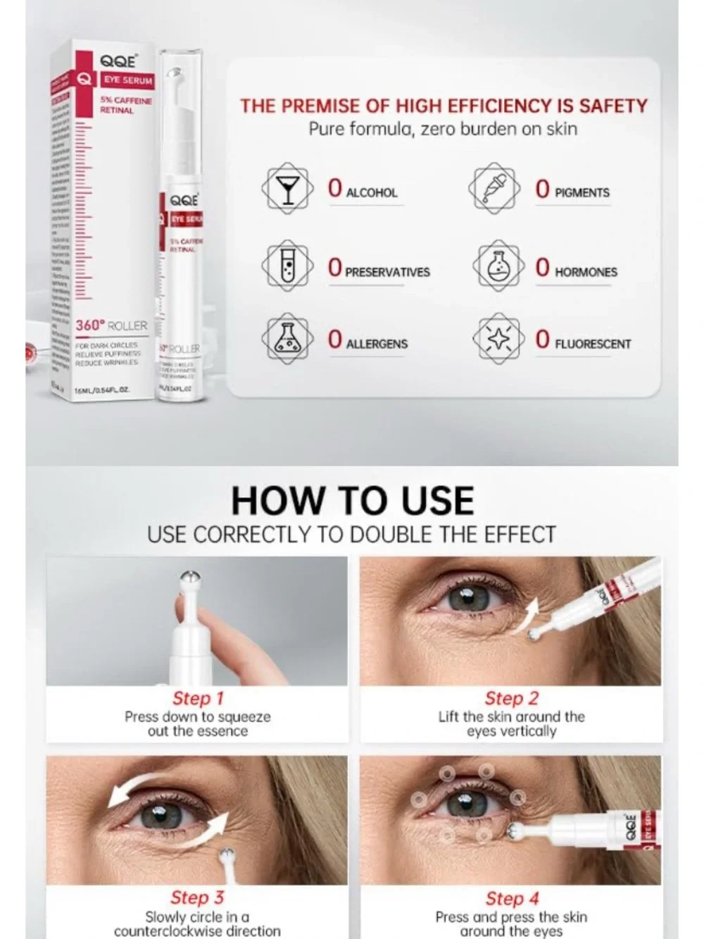 QQE Eye Serum 360° Roller with 5% Caffeine Retinal